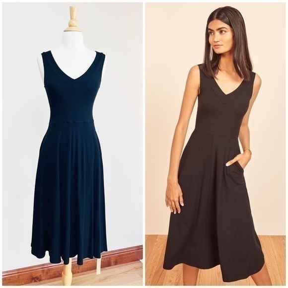 New Reformation rib Myra black midi dress. Size Small - Picture 1 of 11